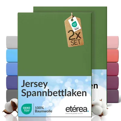 Produktbild von 2er Set Jersey Spannbettlaken 200x220cm - 100% BAUMWOLLE - Bettlaken Spannbetttuch 200x220cm - Kaktus