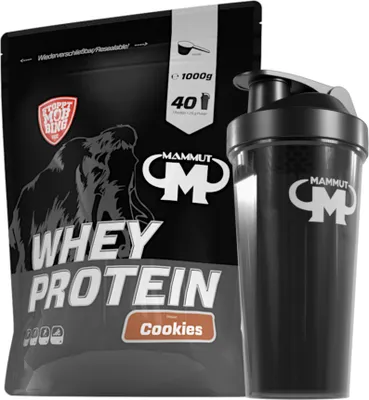 Produktbild von Mammut Nutrition - Whey Protein 1000 g Beutel - 40 Portionen Eiweiß + GRATIS Protein Shaker, Geschmack: Cookies