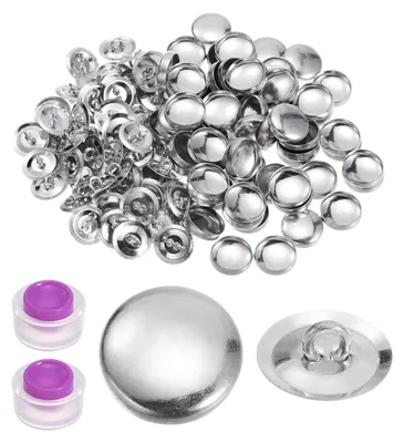 150er Set selbstüberziehende Knöpfe, 15 mm, Aluminium, mit Werkzeug