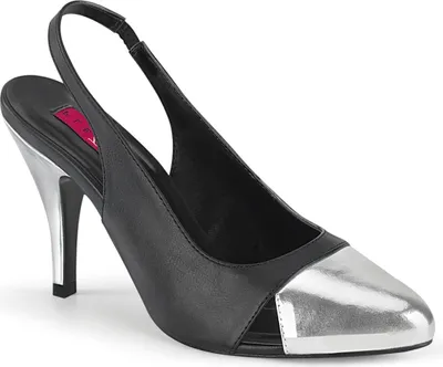 Produktbild von DREAM-405 Pleaser Pink Label Übergrößen High Heels Slingback Pumps schwarz silber Lederoptik