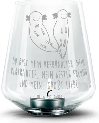 Produktbild von Mr. & Mrs. Panda Kerzenhalter Axolotl Freundin - Transparent - Geschenk, Windlicht Glas, Lurch, Valentinstag, gravur, Laterne, Teelichthalter, Ehemann