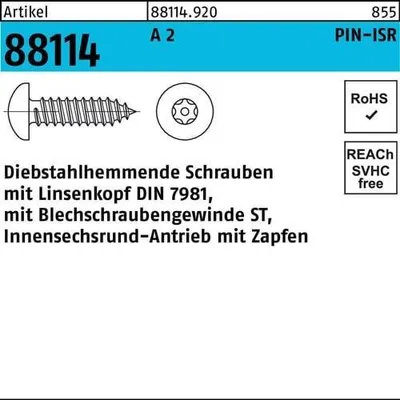 Produktbild von Reyher  Sicherh.schr.(D7981) 88114, 5,5x16 Pin-ISR T27 A 2 (100 Stück)