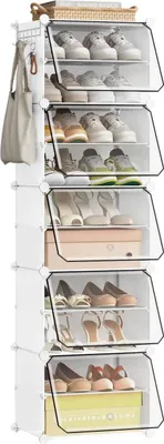 Produktbild von EUGAD Schuhboxen, Schuhregal Kunststoff, mit Haken, Tür, Schuhaufbewahrung platzsparend, 40 x 150 x 30 cm Weiß