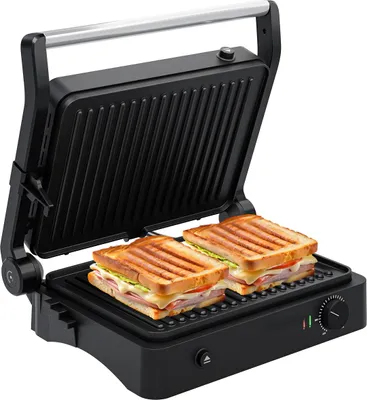 Produktbild von KitchenBrothers Kontaktgrill - Sandwichmaker - Grill - Herausnehmbare Grillplatten - Panini Grill - 3 Höhenstufen - Croque-Monsieur-Gerät - 2000W - Edelstahl