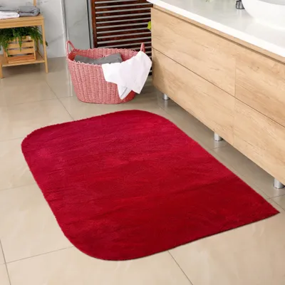 Produktbild von Badezimmer Teppich mit abgerundeten Ecken | waschbar | in rot Größe - 80x120 cm