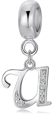 Obrázok produktu pre Závesný prívesok "Initial Charm" z 925 striebra, písmená A-Z, zirkón, priemer otvoru 4,5 mm, kompatibilný s európskymi náramkami