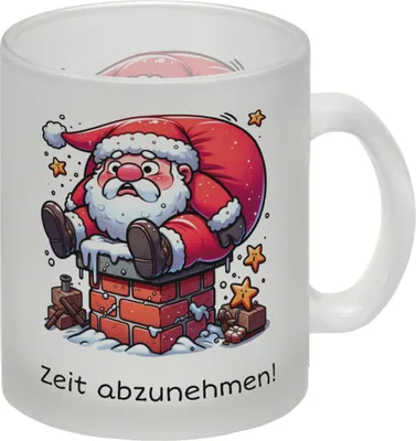 Produktbild von Weihnachtsmann Kamin Glas Tasse und Spruch Zeit abzunehmen!