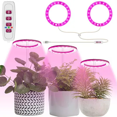 Produktbild von Vollspektrum LED Pflanzenlampe Dimmbar 2 Ring Pflanzenlicht Gewächshaus Wachstumslampe mit Timer