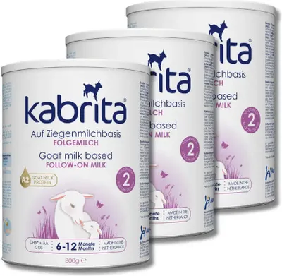 Produktbild von Kabrita | Ziegenmilch Folgemilch 6-12 Monate | Hochwertige Babynahrung - Baby Milch, nahrhaft* und sanft zum Babybauch | Inhalt: 3x800g Babynahrung-Milchpulver