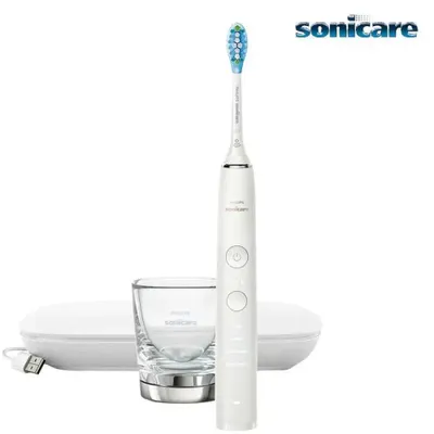 Produktbild von Philips Sonicare HX9911/27 DiamondClean 9000, weiß Schallzahnbürste mit 4 Putzprogrammen, 3 Intensitäten, Andruckkontrolle, Ladeglas und USB-Reise-Ladeetui (HX9911/27)