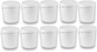Produktbild von SILPLAST Eimer mit Deckel 30L x 10 Kunststoffeimer 30 Liter lebensmittelecht stapelbar Plastikeimer leer Weiß