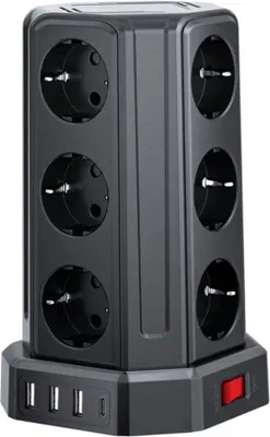 Image de Multiprise électrique avec 12 prises - 5 ports USB - câble de 5 m - protection contre les surcharges