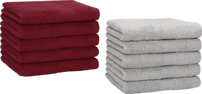 Image de Betz, lot de 10 serviettes d'invités, 30x50 cm, qualité PREMIUM, 100% coton. Couleurs : bordeaux foncé et gris argenté