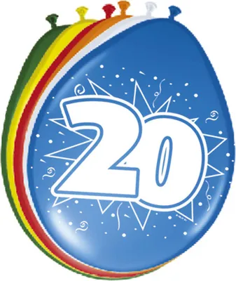 Produktbild von Folat Latex Ballons mit der Zahl 20, Bunt gemischt, 30cm Durchmesser, 8 Stück