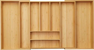 Produktbild von ORGA-BOX UNIVERSAL Besteckkasten aus Bambus verstellbar für Schrankbreite 700 - 900 mm, Höhe 65 mm bis 9 Fächer für Schubladentiefe 473 mm Innenmaß