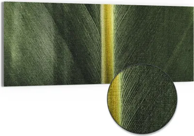 Produktbild von DEQORI Hybrid Leinwand Bild 150x60 cm 'Grüne Blattader' Wandbild Glas flach modern