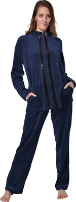 Produktbild von DeSen Samtweicher Nicki-Hausanzug (Kapuzenjacke mit Rei?verschluss, Hose, 2-tlg), Damen, nachtblau, 36/38