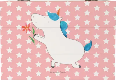 Produktbild von Mr. & Mrs. Panda Truhe Einhorn Blume 22 x 15 cm - Rot Pastell - Geschenk, Unicorn, Kiste, holzkästchen, Geschenkbox, Pärchen, Ehepaar, Schatzkiste, Einhörner, Liebe