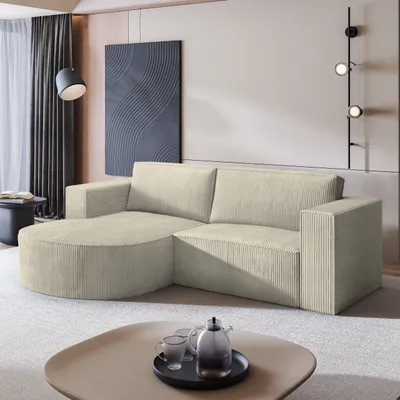 Produktbild von Masseno Ecksofa SORELA P L-S mit Schlaffunktion L-Form, Sofa mit Bettkasten, Wohnzimmersofa, Couch, Soffa, Bettsofa, Couchgarnitur- Creme, POSO 100
