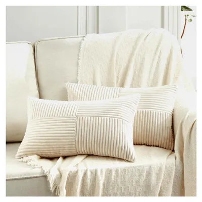 Produktbild von 2er Set Kissenbezüge Creme Beige Kordsamt 30x50 Weich Dekorativ für Sofa Schlafzimmer Wohnzimmer