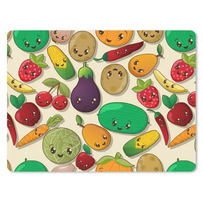 Produktbild von MuchoWow® Mauspad Mousepad Kawaii - Muster - Gemüse - Obst 40x30 cm - Mousepads - Maus Mat - Pad - Mausunterlage - Anti Rutsch