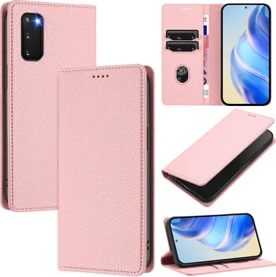 Produktbild von Litchi Leder Handyhülle für Samsung Galaxy S20 Wallet Kartenfächer Standfunktion Hülle Pink