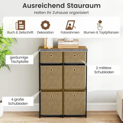 Produktbild von Graue Kommode mit 6 Schubladen und Metallrahmen