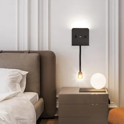 Produktbild von Wandleuchte + LED-Leseleuchte 3 W + 6 W mit USB-Anschluss – Schwarz