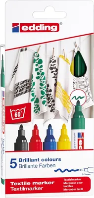 Immagine prodotto di Pennarello per tessuti edding 4500 creative 2-3 mm, 5 colori, confezione da 6 pezzi