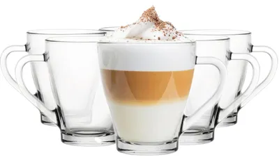 Gläser mit Henkel, 280 ml, 6er Set, Glasmok, Teeglas, Kaffeetasse