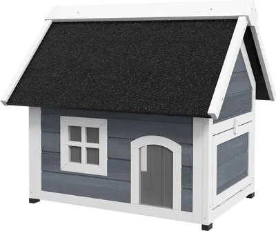 Immagine prodotto di Casetta per gatti, cuccia per gatti in legno, con tetto in asfalto apribile, casetta per gatti resistente alle intemperie con finestra, 3 porte, 77 x 57,5 x 68 cm, grigio