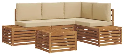 Immagine prodotto di Set divano da esterno vidaXL con cuscini color naturale e beige 59 x 59 x 37 cm