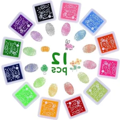 Obrázek produktu pro 12 mini inkoustových polštářků pro tvoření - sada duhových inkoustových polštářků pro děti - inkoustové polštářky na přáníčka a otisky prstů
