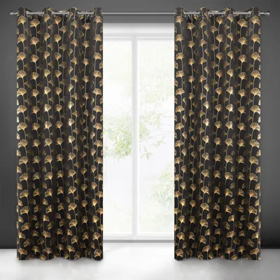 Immagine prodotto di Tenda pronta per occhielli 135x250 ginkgo foglie fiori nero oro Clara Eurofirany
