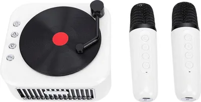 Obrázek produktu pro Mini karaoke stroj hračka pro děti, dospělé, chlapce a dívky, přenosný Bluetooth reproduktor se 2 bezdrátovými mikrofony, domácí párty, outdoorové aktivity, cestování, hra, bílá barva