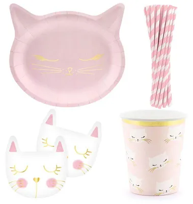 Produktbild von Katzen Partyset 60 tlg. zum Kindergeburtstag für 12 Kinder Party Deko Geburtstag Dekoration