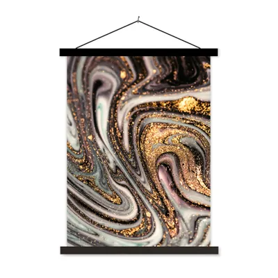 Produktbild von MuchoWow® Textilposter Marmoroptik - Gold - Glitter - Luxus - Marmor - Weiß 60x80 cm mit schwarzem Rahmen - Plakathalter