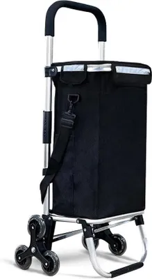 Produktbild von Famanu Einkaufstrolley 6 Räder Aluminium wasserdicht isolierte Einkaufstasche faltbar - 3-in-1 Tasche schwarz