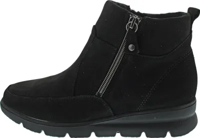 A side view of a black women's boot.