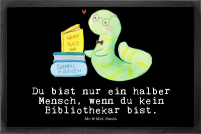 Produktbild von Mr. & Mrs. Panda Schmutzmatte Bibliothekar Herz 50 x 75 cm - Schwarz - Geschenk, Buchhandlung, Schmutzfangmatte, abstreifer, Bibliothek, fußmatte, Fußabstreifer, Spruch