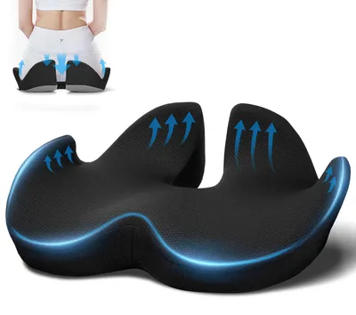 Produktbild von Ergonomisches Sitzkissen für Bürostühle aus Memory-Schaum mit Druckentlastung und rutschfester Unterseite, ideal für Homeoffice, Büro und Gaming.