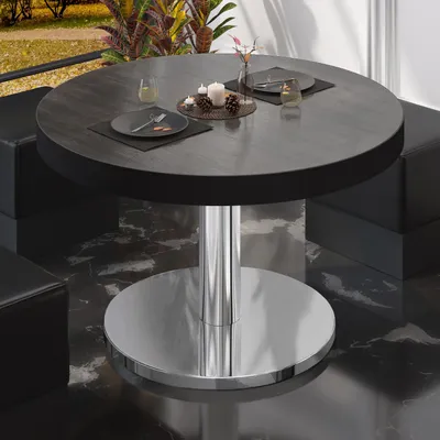 Produktbild von BN | Bistro Loungetisch | Ø:H 80 x 36 cm | Schwarzer Rand | Wenge / Edelstahl | Bistrotisch Loungetisch