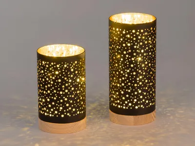 Produktbild von 2er Set LED Tischlampen Zylinder STARS Sterne schwarz H. 20 + 25cm Formano W25