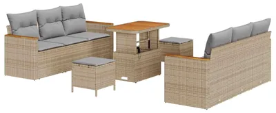 Image de Ensemble de canapés de jardin vidaXL, 9 pièces, beige, en polyrotin