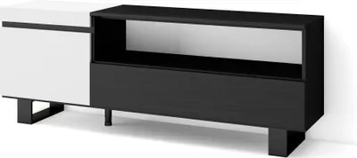 Produktbild von TV-Schrank, Lowboard, 150x35x57cm, Für TV-Geräte bis zu 65", Industriedesign, Weiß und Schwarz