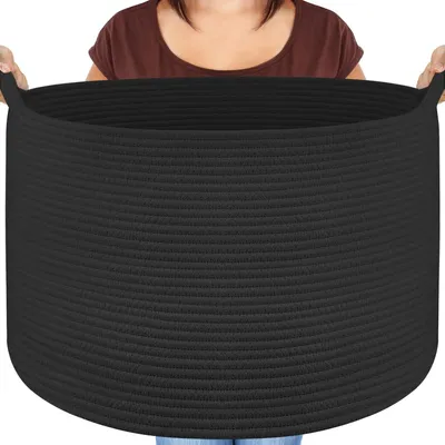 Produktbild von Wäschekorb und Aufbewahrungskorb für Kleidung und Bettwäsche - Faltbar mit stabilen Griffen - Schwarz - 50 x 35 cm