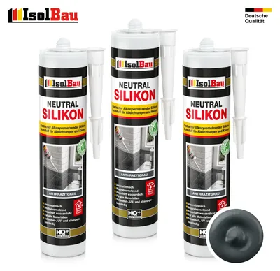 Isolbau Neutralsilikon Anthrazitgrau 3 x 300 ml Natursteinsilikon Dichtstoff Fugen
