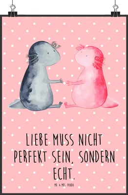 Produktbild von Mr. & Mrs. Panda Bild Axolotl Liebe DIN A2 - Rot Pastell - Geschenk, wanddeko, drucke, Deko, Valentinstag, Wanddekoration, Jahrestag, Wandbild