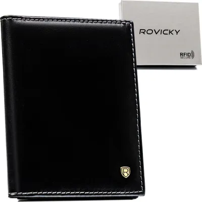 Zdjęcie produktu dla Klasyczny portfel męski w czarnym kolorze w orientacji pionowej - Rovicky