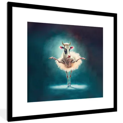 Produktbild von MuchoWow® Gerahmtes Poster Kuh - Rock - Ballett - Tiere - Porträt 40x40 cm - Poster mit Schwarzem Bilderrahmen Wandposter Rahmen Foto Bilder - Poster - Plakat im Rahmen